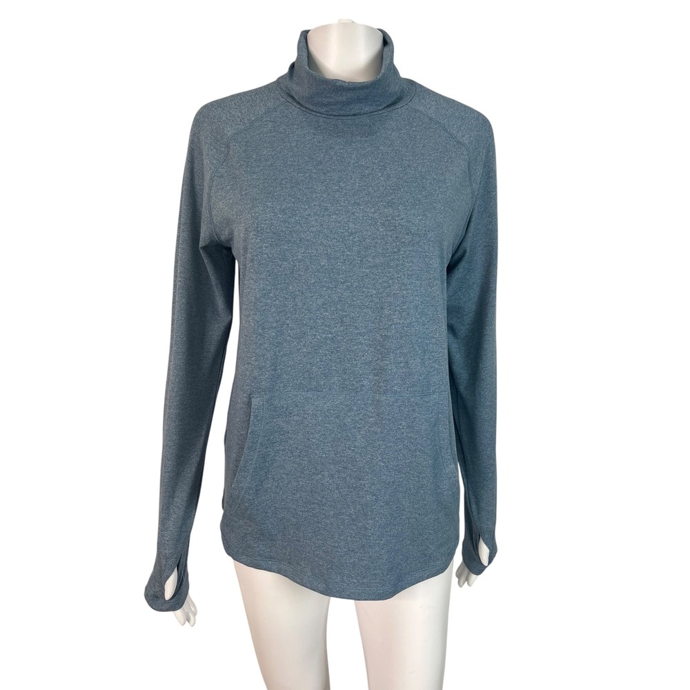Eddie Bauer Womens Top Funnel Neck Blue Pullover Thumbhole Outdoor PNW Size M